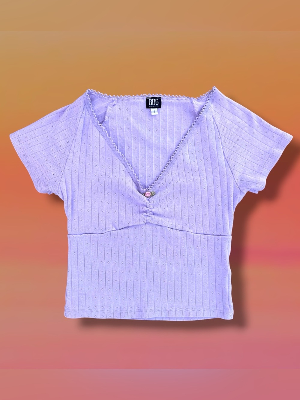 BDG Lilac Ribbed V-Neck Crop Top